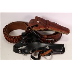 Tooled leather cartridge belt and holster made by Idaho Leather Company, a Hunter 206 sm cartridge b