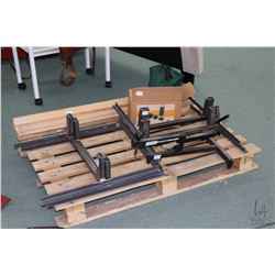 Selection of handmade target stands, a Cabala's gun rest and eight soft rifle cases.