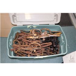 Tub of approximately 60 count of vintage leg hold traps