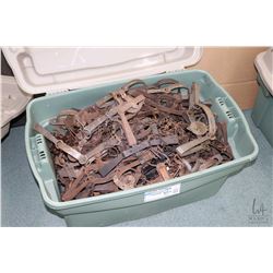 Tub of approximately 60 count of vintage leg hold traps