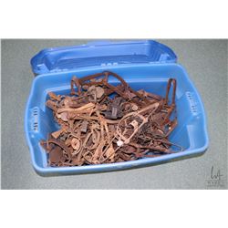 Tub of approximately 60 count of vintage leg hold traps