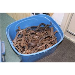 Tub of approximately 40 count of various vintage leg hold traps.