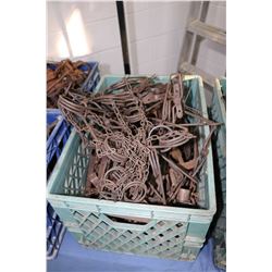 Crate of approximately 40 count of vintage leg hold traps.