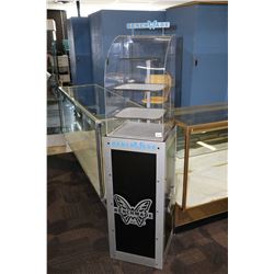 Bench Wade retail display cabinet with cabinet base 15.5  X 15.5  X 37  and curved plexiglass upper 