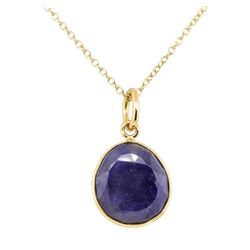 Faceted Sapphire Slice Pendant with Chain - 14KT Yellow Gold