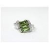 Image 1 : Green Peridot & Diamond Sterling Silver Ring