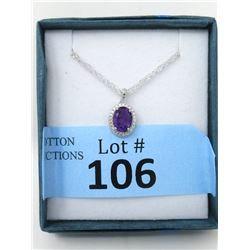 Amethyst & Diamond Sterling Silver Pendant