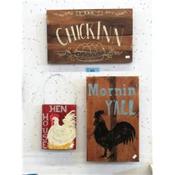 3 Wood Chicken Themed Signs