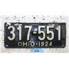 Image 1 : Rare USA 1924 Ohio License Plate