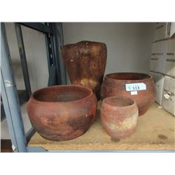 Large 12" Tall Hand Thrown Vase & 3 Pots