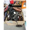 Image 1 : Wood Box of Vintage Iron & Other Goods