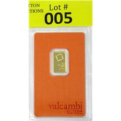 2.5 Gram .9999 Fine Gold Valcambi Suisse Bar