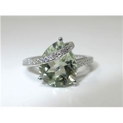 Certified Green Amethyst & Diamond Ring
