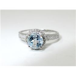 .925 Silver Blue Topaz & Diamond Solitaire Ring