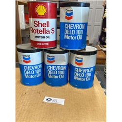 Lot of 6 Vintage Oil Cans. Some with Contents