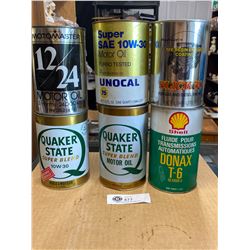 Lot of 6 Vintage Oil Cans. Some with Contents