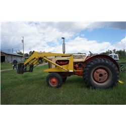 730 Case Tractor c/w loader & bale poke. Diesel & dual range.  1 good rear tire - 1 not so good.