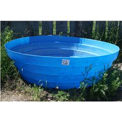 Blue plastic water trough (in pen)