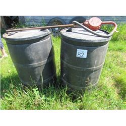 2 plastic 45 gallon barrels & barrel pump