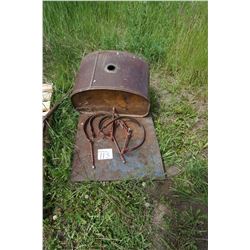 Flat metal & old fuel tank for a tractor