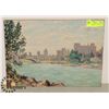 Image 1 : OIL ON PANEL "RIVER AND CITY" BY ARTHUR KELLET