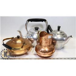 VINTAGE COPPER TEA KETTLE, COPPER PITCHER,