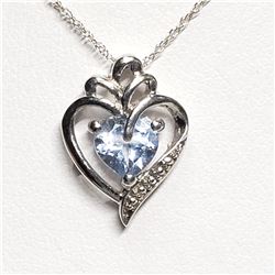 SILVER SIMULATED AQUAMARINE HEART SHAPED