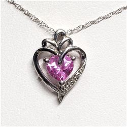 SILVER CREATED PINK SAPPHIRE HEART SHAPED