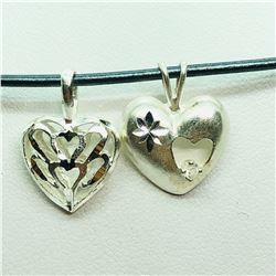 S/SIL 2 HEART SHAPED PENDANTS WITH CORD NECKLACE