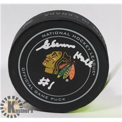 GLEN HALL SIGNED PUCK