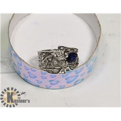 SPIDER ON WEB WITH BLUE CRYSTAL RING