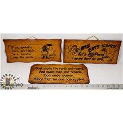 LOT OF 3 WOODEN WALL SIGNS WITH VARIOUS SAYINGS