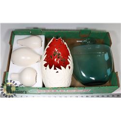 FLAT OF VASES AND A CANDLE HOLDER