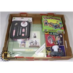 FLAT OF ASSORTED SCRAPBOOKING SUPPLIES AND TOOLS