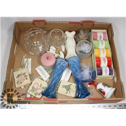 FLAT OF CANDLES, VASES, AND MORE