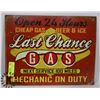 Image 1 : LAST CHANCE GAS METAL SIGN 12 X 16.
