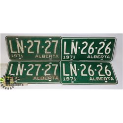 2 CONSECUTIVE PAIRS OF 1971 ALBERTA LICENSE PLATES