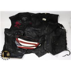 ASSORTED LADIES LEATHER BIKER VESTS PLUS LEATHER