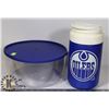 Image 1 : OILERS TRAVEL DRINK HOLDER AND TUPPERWARE CONTAINER