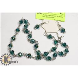 JADE COLORED CRYSTAL BEADED NECKLACE & EARRING