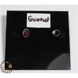 #2-RED GARNET STUD EARRINGS  -.925 STIRLING SILVER