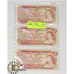 LOT OF 3 1974 CANADIAN $2 BANK NOTES