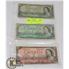 Image 1 : LOT OF 3 1954 CANADIAN $1 & $2 BANK NOTES