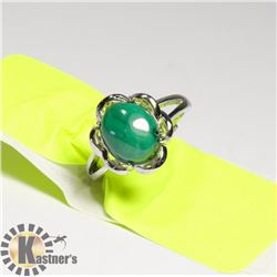 NATURAL STONE MALACHITE WHITE METAL RING FOR WOMEN