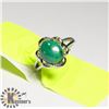 Image 1 : NATURAL STONE MALACHITE WHITE METAL RING FOR WOMEN