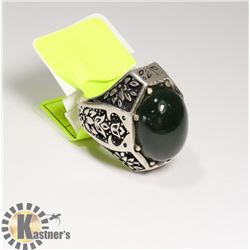 NATURAL NEPHRITE JADE 925 SILVER SIZE 12 MEN'S