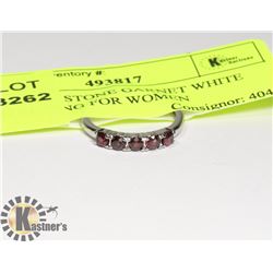 NATURAL STONE GARNET WHITE METAL RING FOR WOMEN