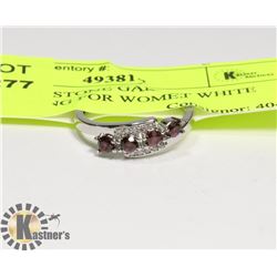 NATURAL STONE GARNET WHITE METAL RING FOR WOMEN