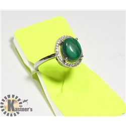 NATURAL STONE MALACHITE WHITE METAL RING FOR WOMEN