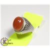 Image 1 : NATURAL AGATE CARNELIAN WHITE METAL RING FOR MEN